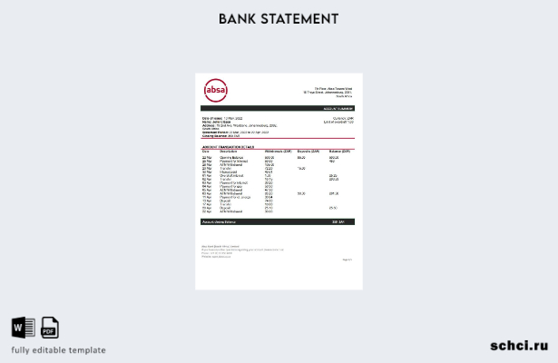 цифровая загрузка шаблона слова банковской выписки ABSA в Южной Африке